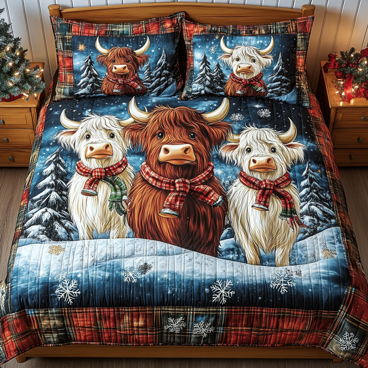Σετ Κλινοσκεπασμάτων 3 Τεμαχίων με Θέμα Highland Cow Serenity
